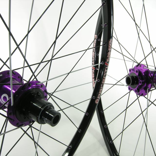 Custom wheel: Industry Nine Torch MTB Purple hubs, Pacenti Tl28 Black rims, Sapim CX-Ray Black DT Aerolite White spokes