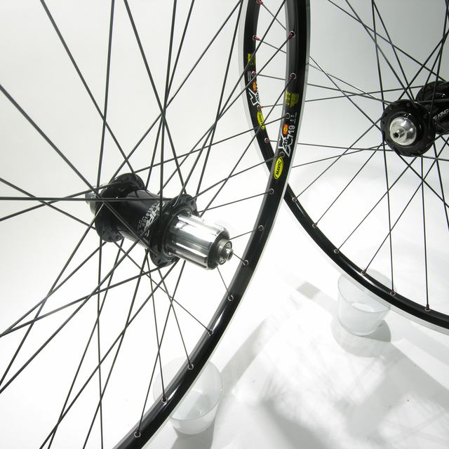 Custom wheel: Chris King Classic Black hubs, Mavic Xm719 Black rims, DT Competition Black spokes
