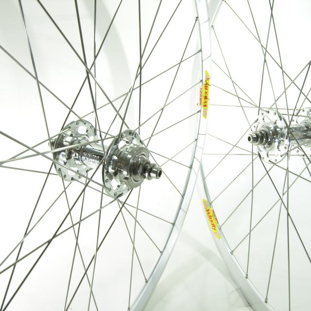Custom wheel: Paul Track Polished Black hubs, Velocity Deep V Silver rims, DT Competition Silver spokes