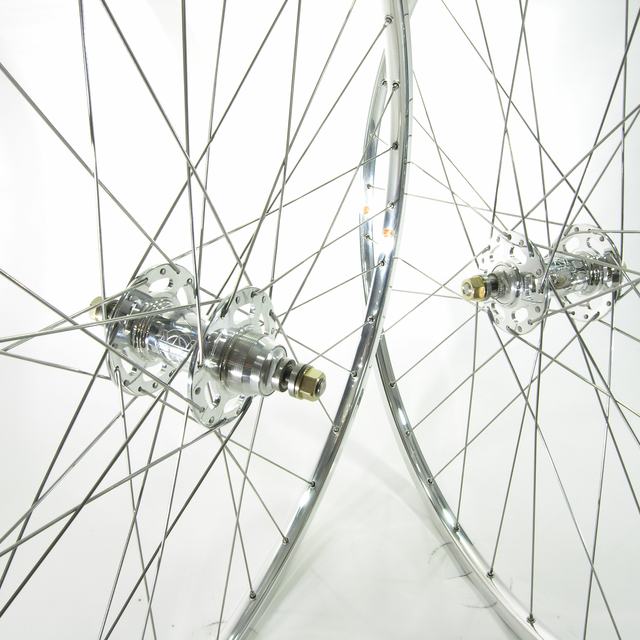 Custom wheel: White Industries Track Polished hubs, Velo Orange Polished rims, Sapim Leader spokes