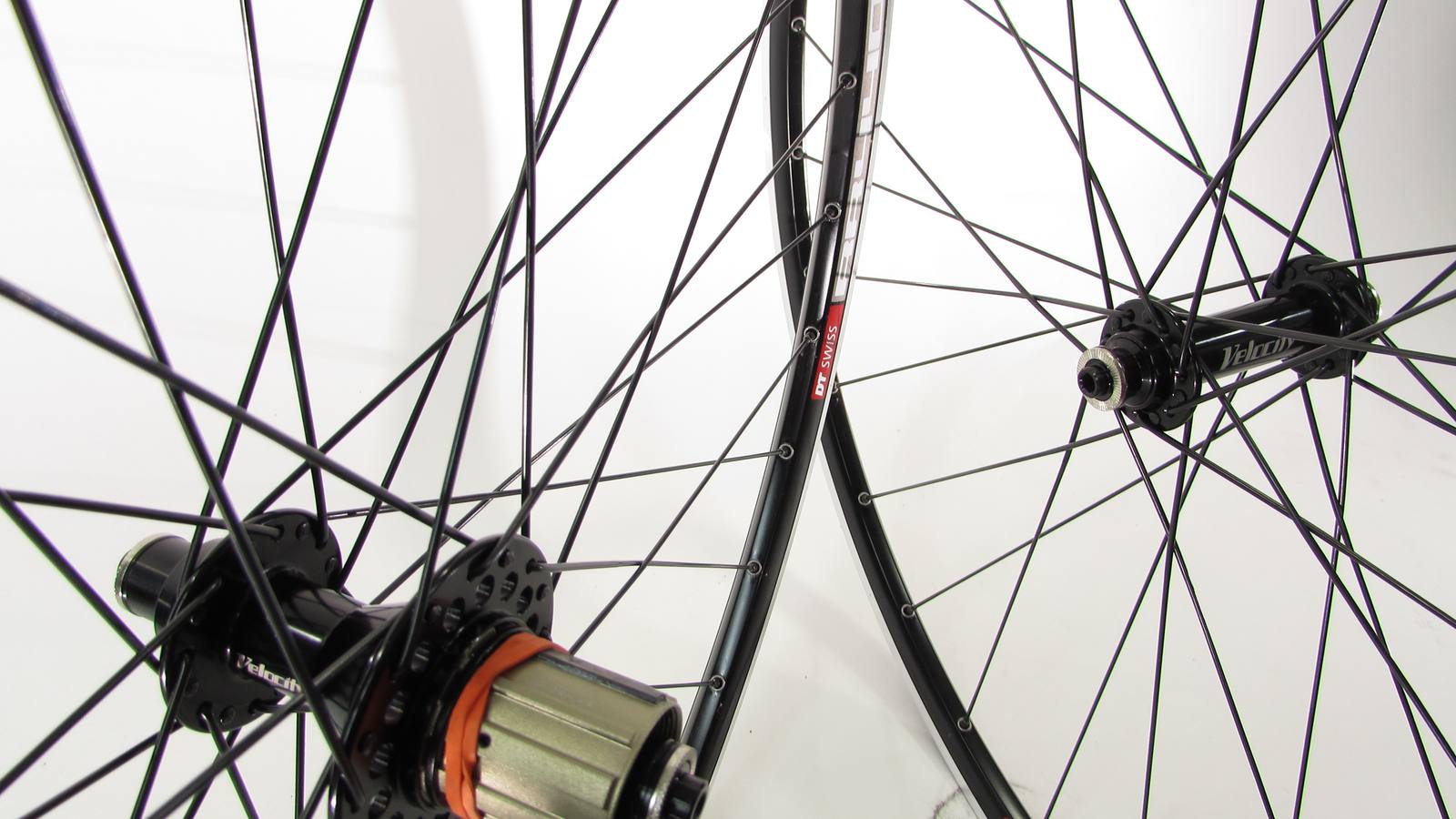 Custom wheel built by ProWheelBuilder: Velocity Race Black hubs, DT 440 Black rims