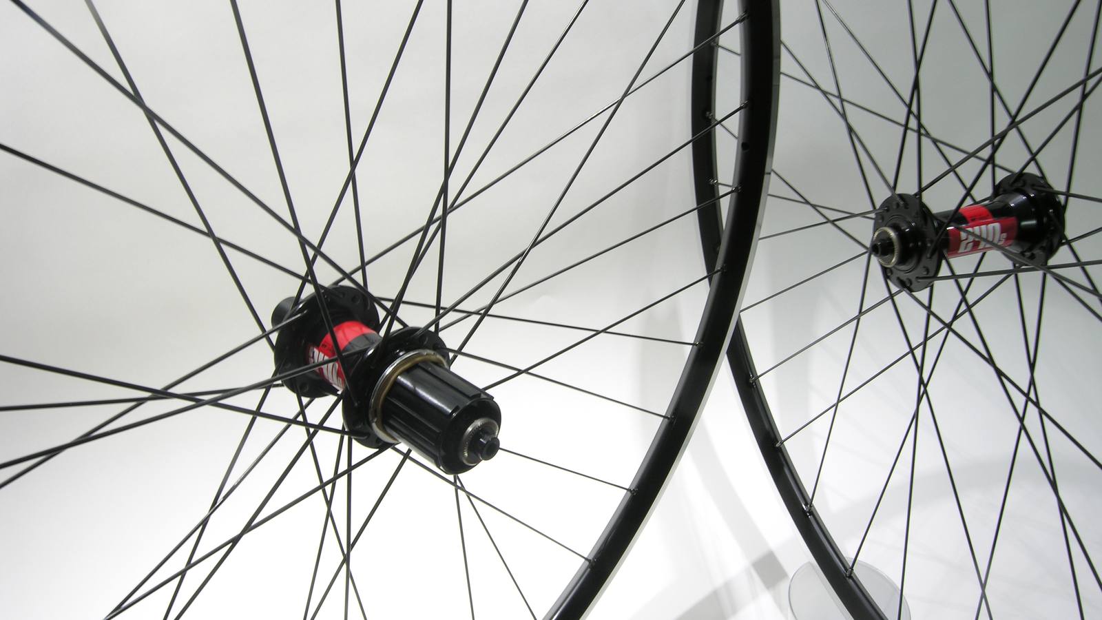 Custom wheel built by ProWheelBuilder: DT 240 Black hubs, Velocity A23 MSW Black rims