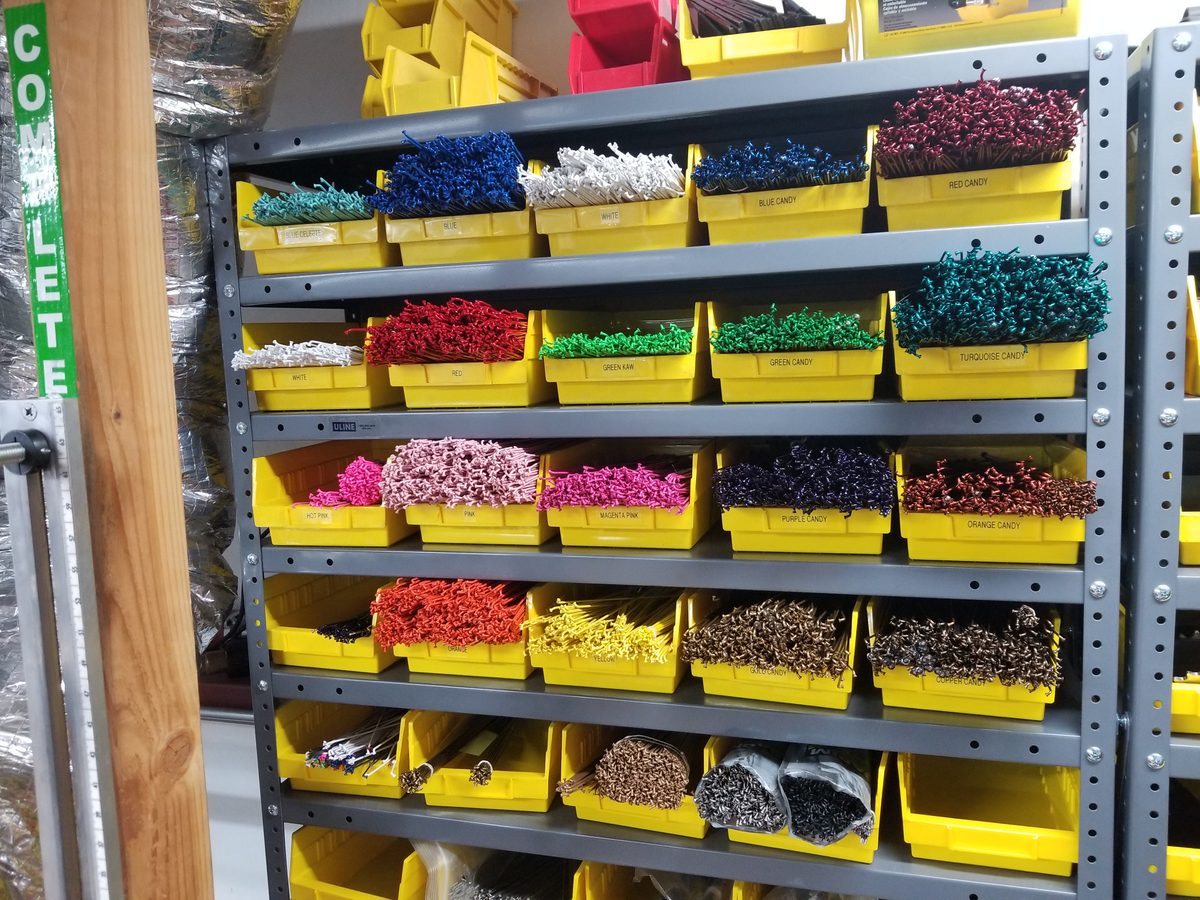 Bins of colored spokes in every available color
