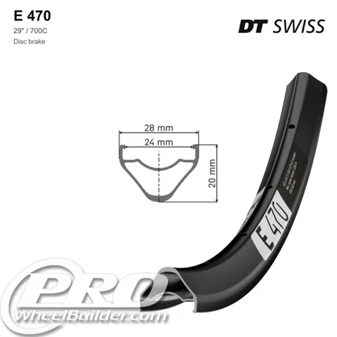 DT Swiss E 470 disc brake rim with its cross-section dimensions