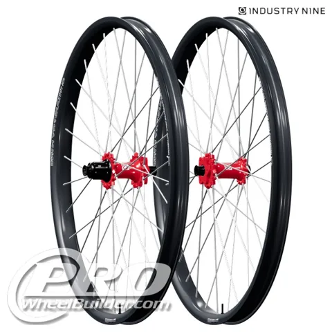 Industry Nine Fuse carbon wheelset with red hubs and silver spokes